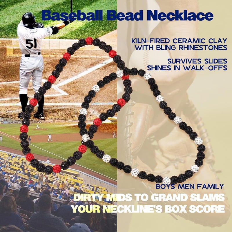 Krfy Baseball Necklaces for Boys, Bling Rhinestone Beaded Necklaces for Women Men, Diamond Baseball Drip Necklace Ice Bead Necklaces Inspired Sports Jewelry, 17.7 Inches, Age：Over 8 Years Old - Image 2